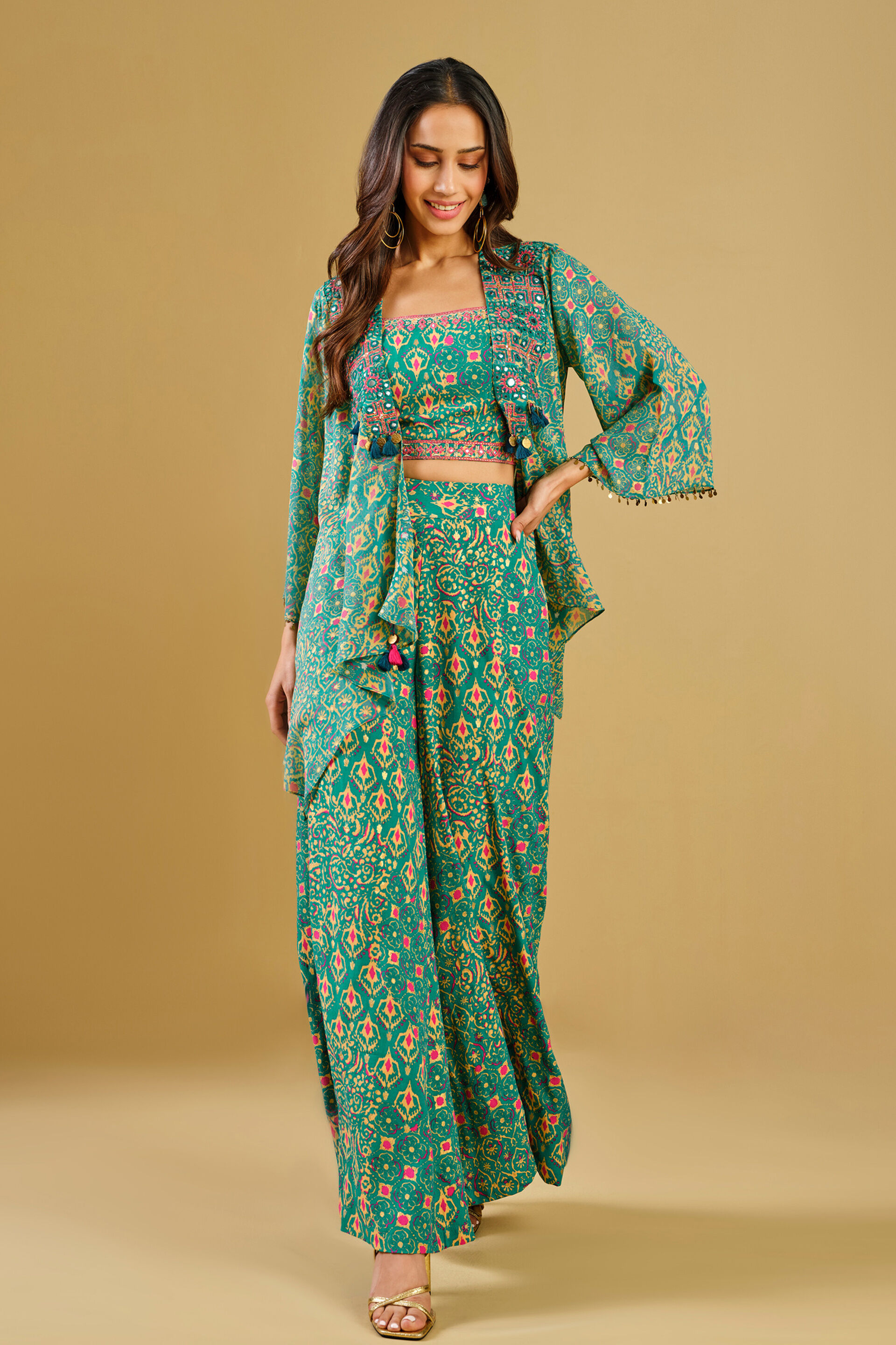 Teal Festive Crop Top Co-ord, Teal, image 9